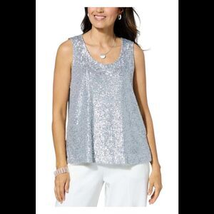 WynneCollection Sequin Knit Tank Silver - Regular